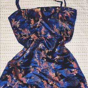 Blue Silk Chinese Print Dress